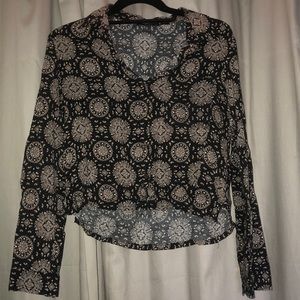 Ivory and black medallion crop shirt